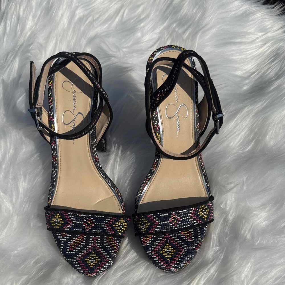 Jessica Simpson Black Multicolor Beaded Heels
